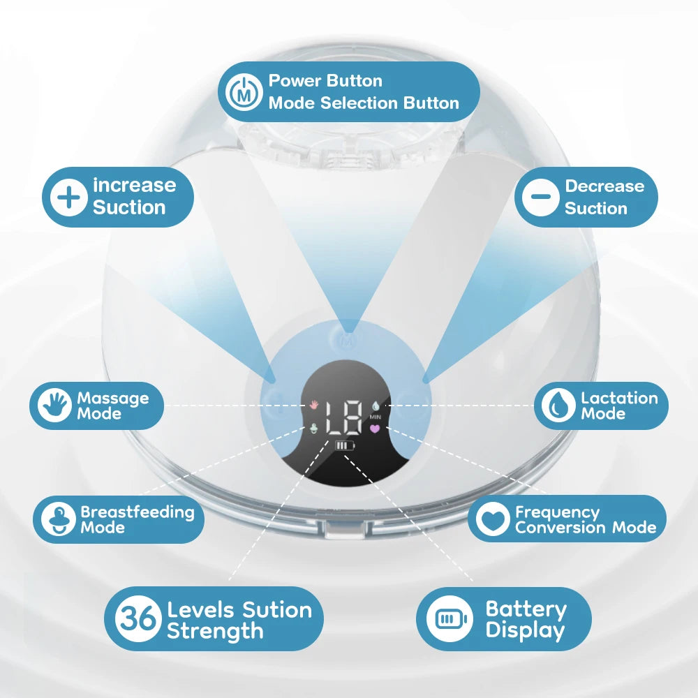 Wearable Breast Pump Electric Breast Pumps Comfort Milk Collector Lightweight with LED Display 4 Modes & 36 Levels EB46